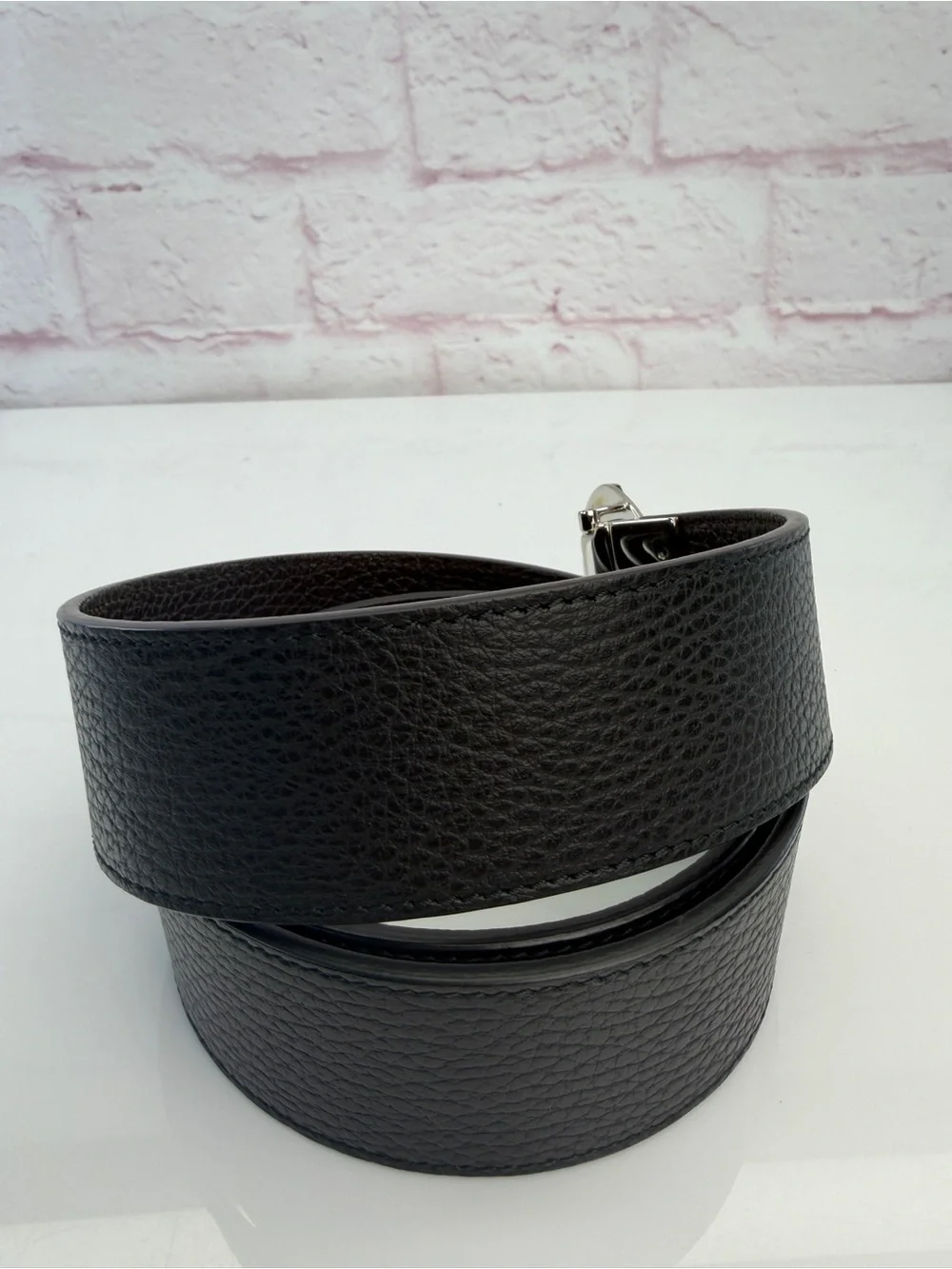 Authentic Gucci GG Interlocking Reversible Brown Black Leather Belt 450000 36”